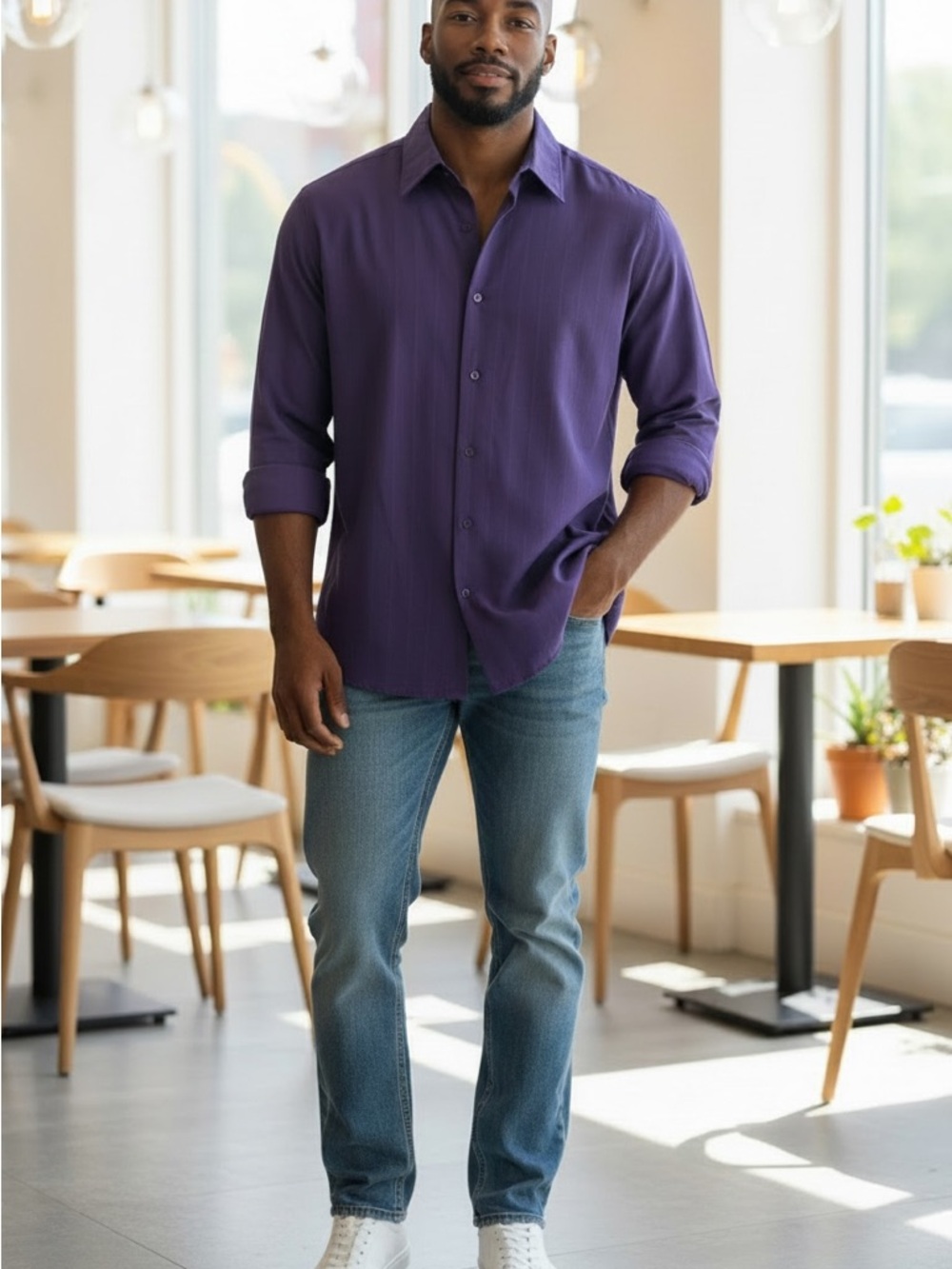 Pierre Cardin Men’s Purple Button Down Shirt Size M Textured Classic Fit